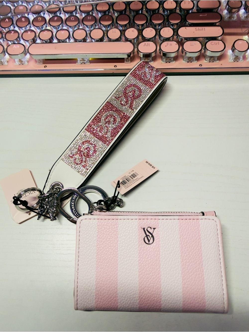 NWT Victoria ’s Secret BUNDLE wristlet strap bling Keychain & foldover card